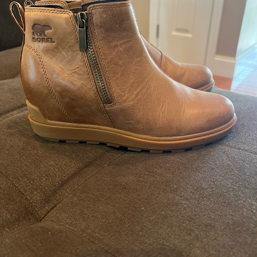 Sorel Tan Leather Wedge Boots